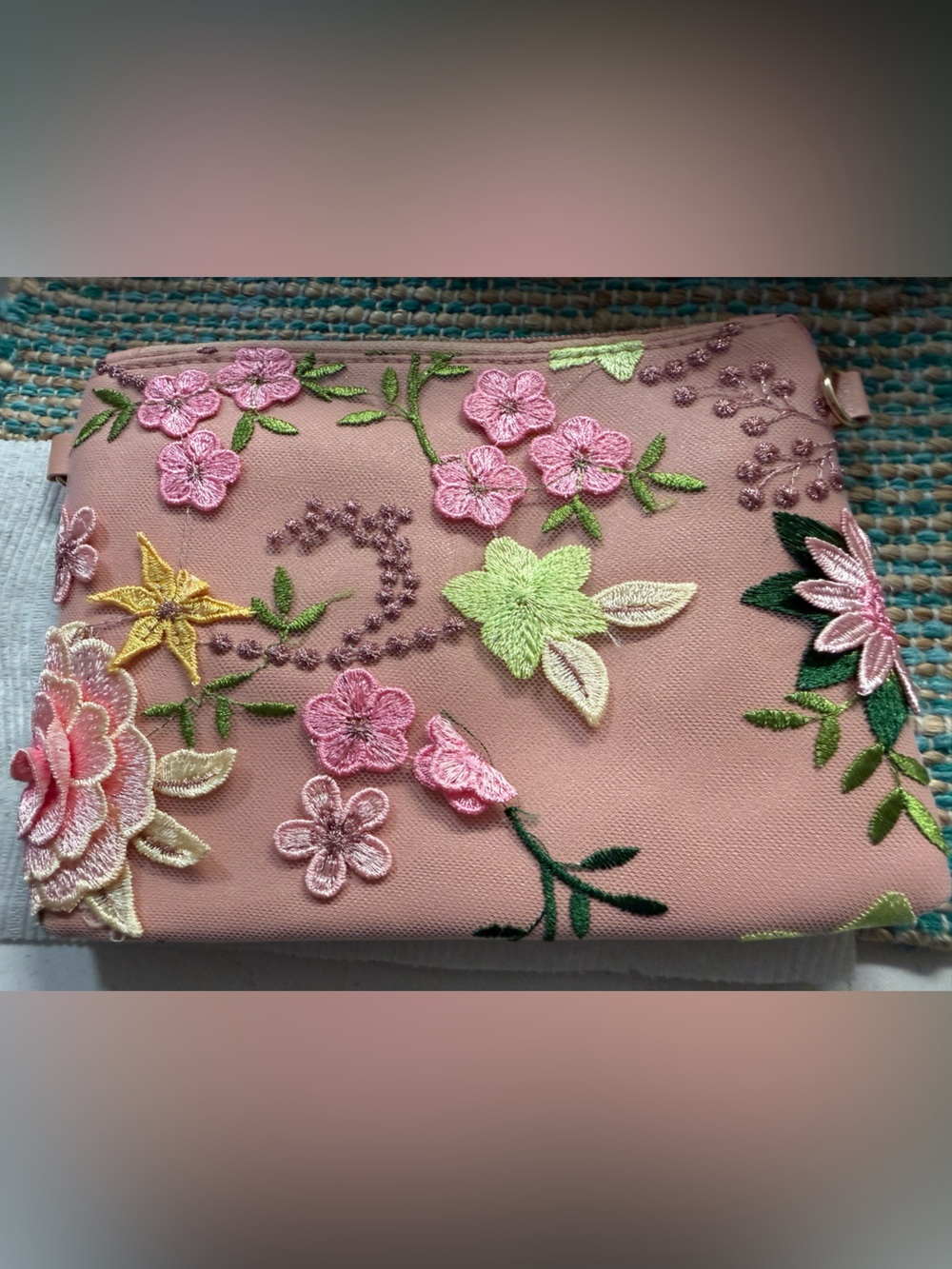 Embroidered Floral Pink Clutch